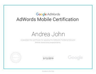 Adwords Mobile certificate