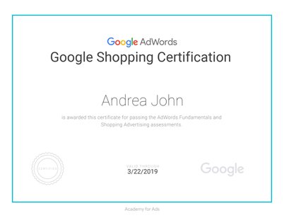 Adwords shopping certificate