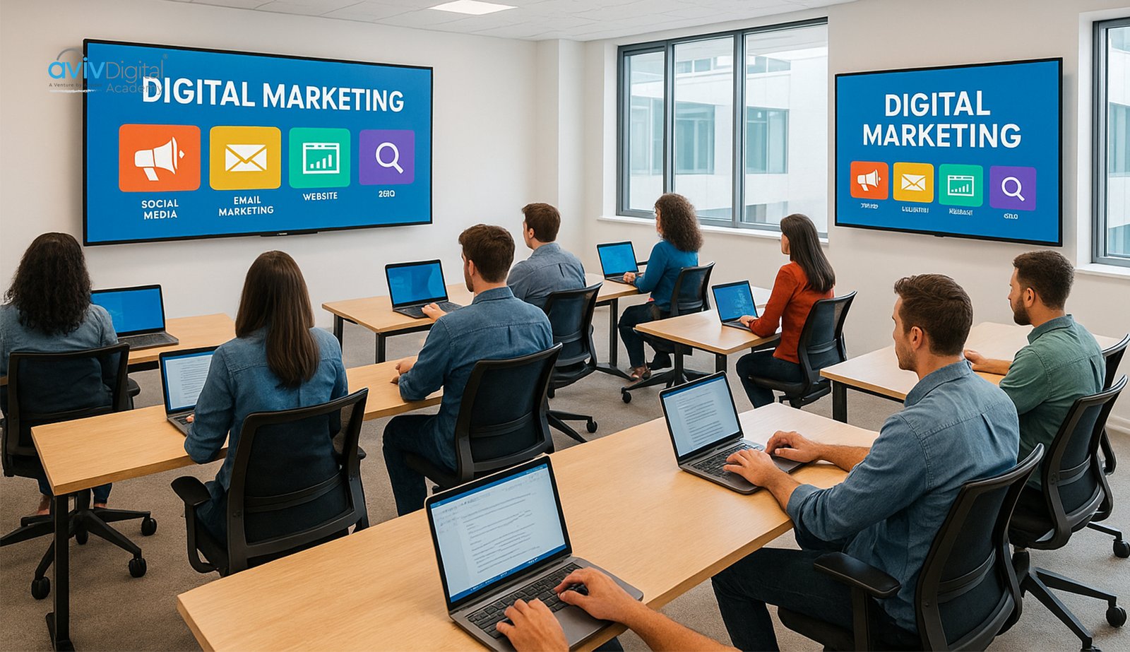 digital marketing institute classroom with advanced infrastructure and Technologies